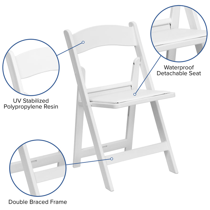 SINGLEWAVE™ Folding Chair - White Resin – 1000LB Weight Capacity - Comfortable Event Chair - Light Weight Folding Chair