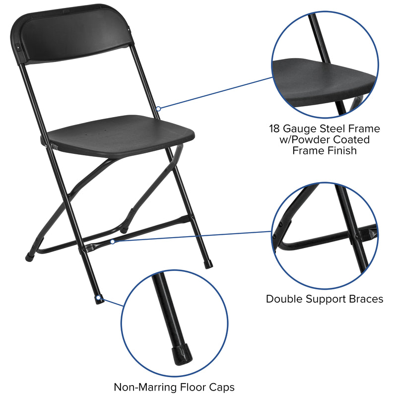 SINGLEWAVE™ Series Plastic Folding Chair - Black - 650LB Weight Capacity Comfortable Event Chair - Lightweight Folding Chair