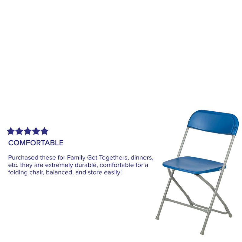 SINGLEWAVE™ Series Plastic Folding Chair - Blue - 650LB Weight Capacity Comfortable Event Chair - Lightweight Folding Chair