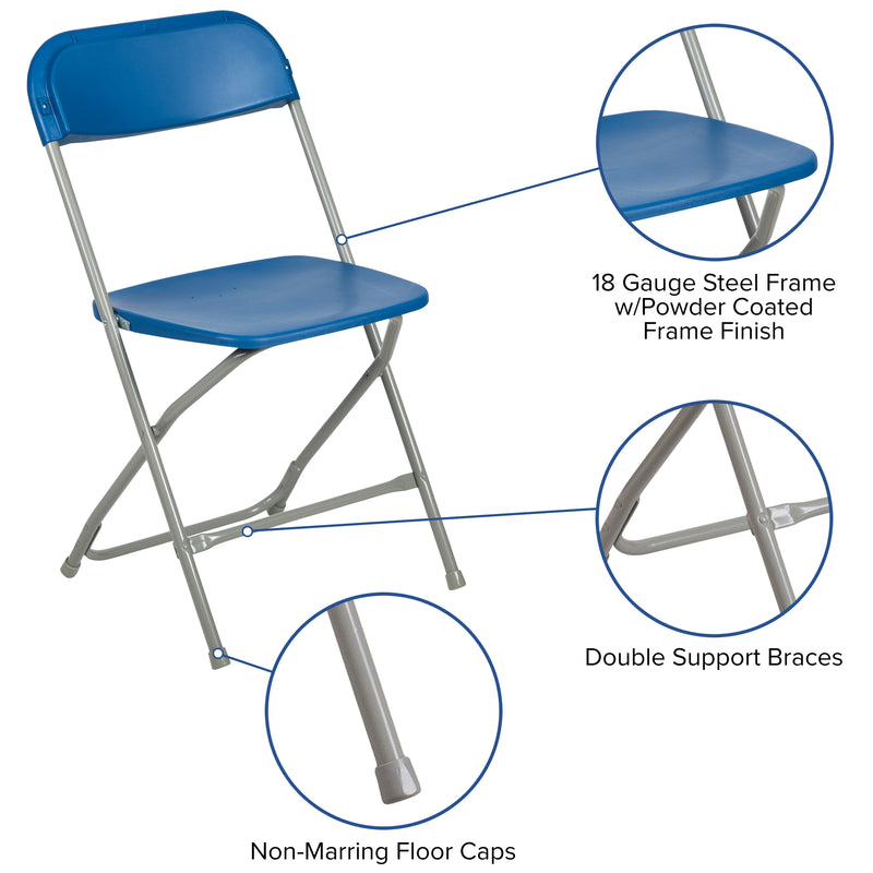 SINGLEWAVE™ Series Plastic Folding Chair - Blue - 650LB Weight Capacity Comfortable Event Chair - Lightweight Folding Chair