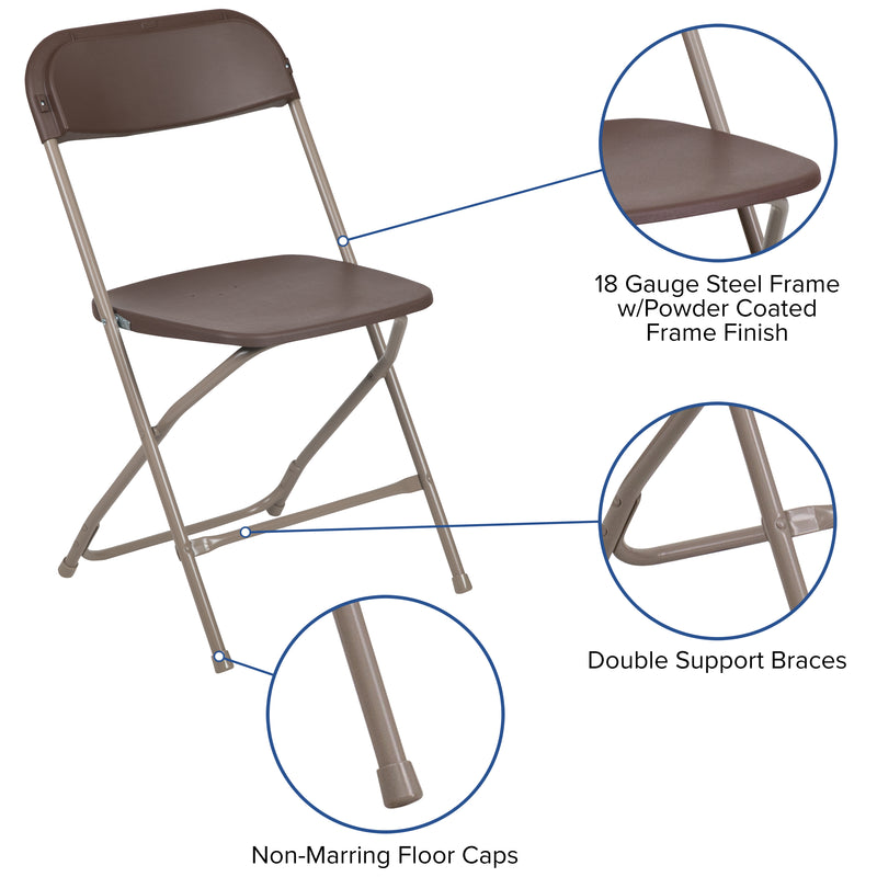 SINGLEWAVE™ Series Plastic Folding Chair - - Brown - 650LB Weight Capacity Comfortable Event Chair - Lightweight Folding Chair