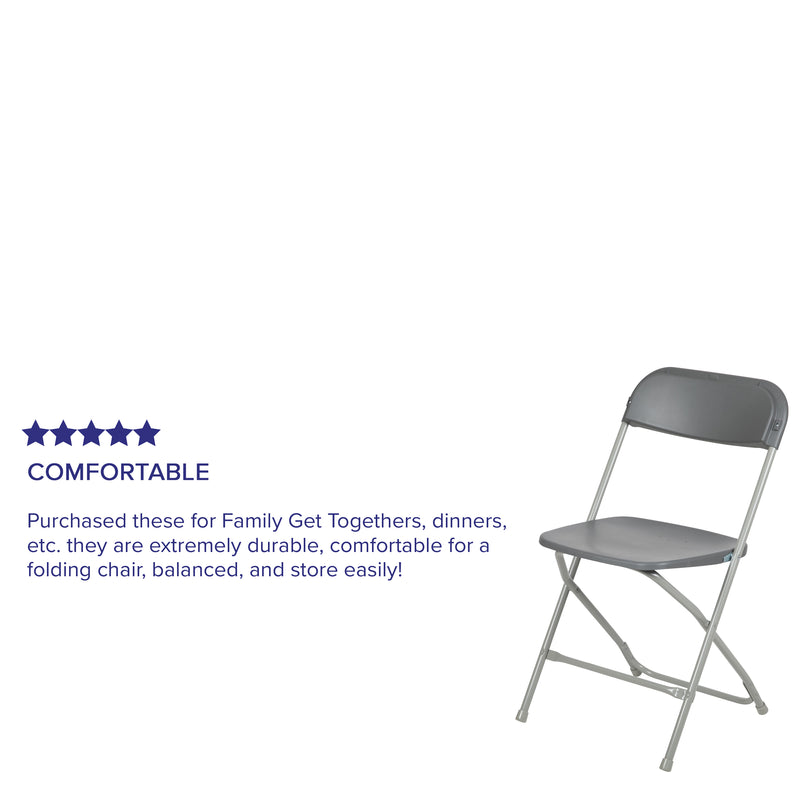 SINGLEWAVE™ Series Plastic Folding Chair - Grey - 650LB Weight Capacity Comfortable Event Chair - Lightweight Folding Chair