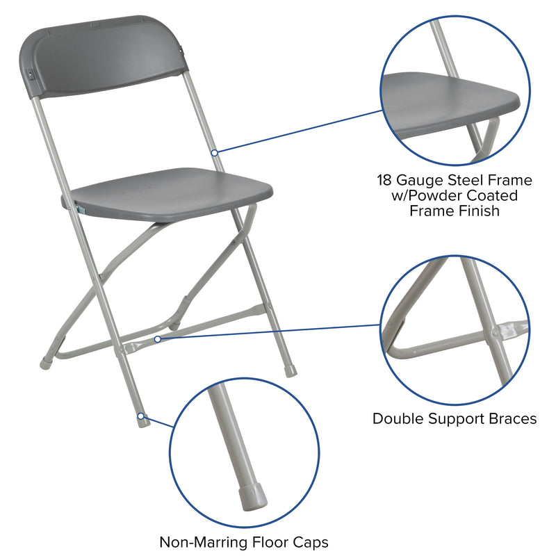 SINGLEWAVE™ Series Plastic Folding Chair - Grey - 650LB Weight Capacity Comfortable Event Chair - Lightweight Folding Chair