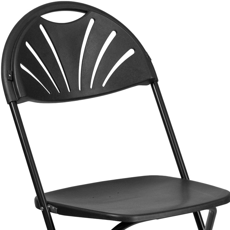 SINGLEWAVE Series 650 lb. Capacity Black Plastic Fan Back Folding Chair