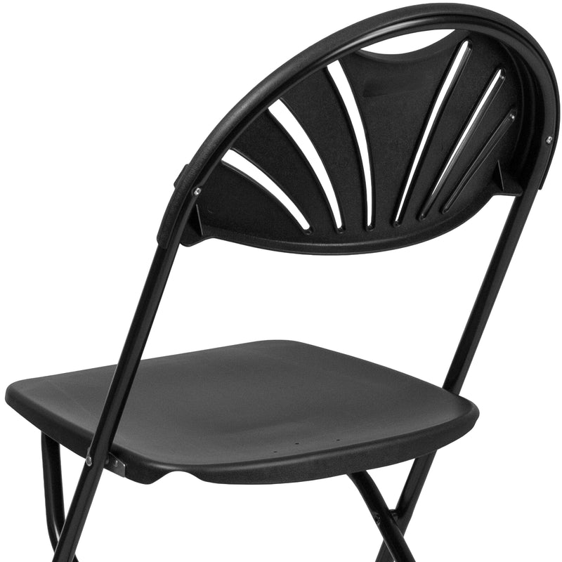 SINGLEWAVE Series 650 lb. Capacity Black Plastic Fan Back Folding Chair