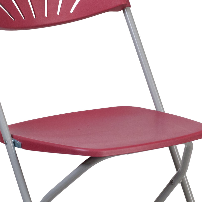 SINGLEWAVE Series 650 lb. Capacity Burgundy Plastic Fan Back Folding Chair