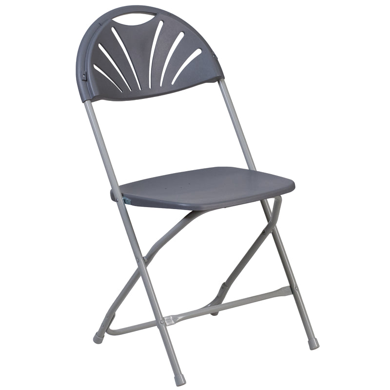 SINGLEWAVE Series 650 lb. Capacity Charcoal Plastic Fan Back Folding Chair