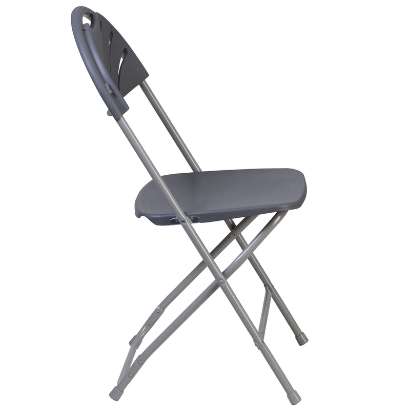 SINGLEWAVE Series 650 lb. Capacity Charcoal Plastic Fan Back Folding Chair