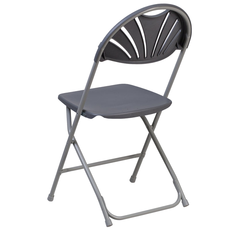 SINGLEWAVE Series 650 lb. Capacity Charcoal Plastic Fan Back Folding Chair