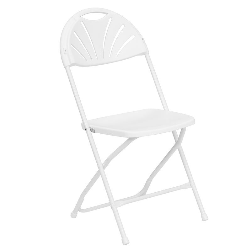 SINGLEWAVE Series 650 lb. Capacity White Plastic Fan Back Folding Chair