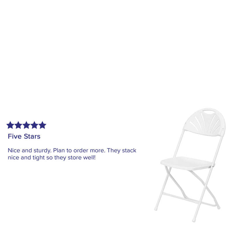 SINGLEWAVE Series 650 lb. Capacity White Plastic Fan Back Folding Chair