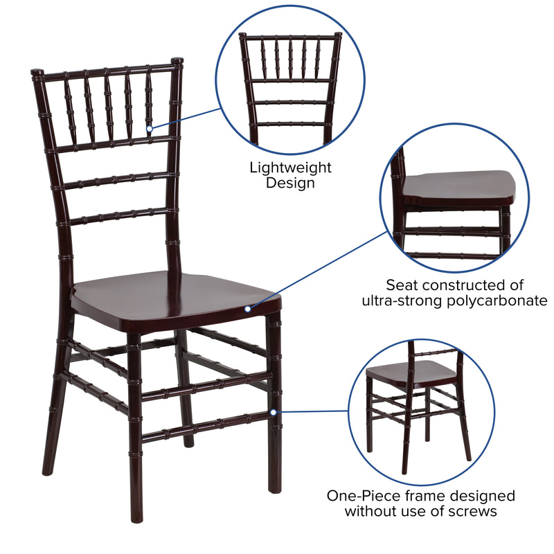 SINGLEWAVE PREMIUM Series Mahogany Resin Stacking Chiavari Chair