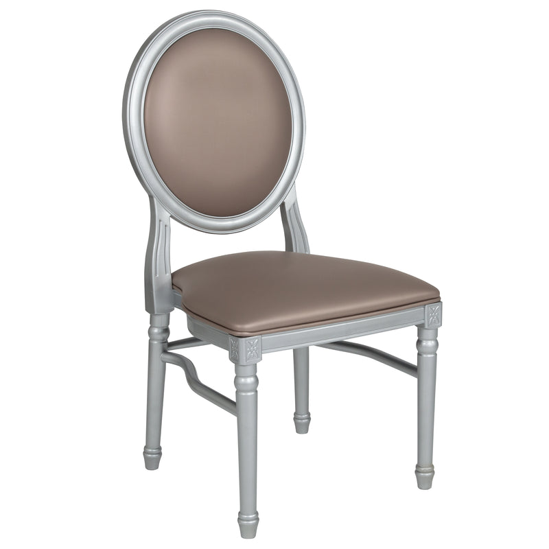 SINGLEWAVE Series 900 lb. Capacity King Louis Chair with Taupe Vinyl Back and Seat and Silver Frame