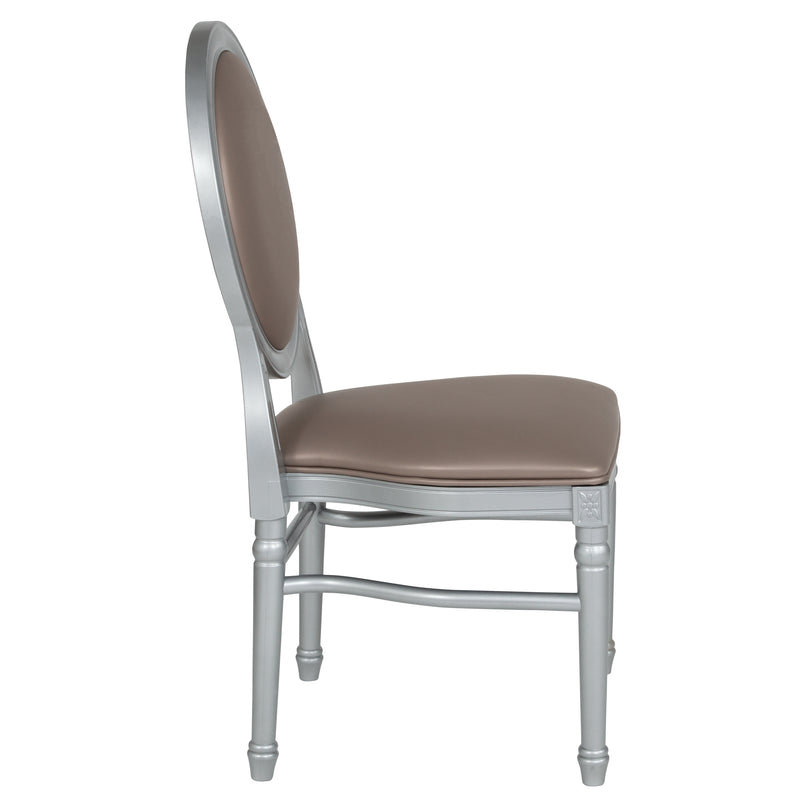 SINGLEWAVE Series 900 lb. Capacity King Louis Chair with Taupe Vinyl Back and Seat and Silver Frame