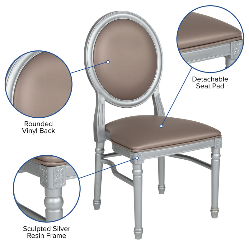 SINGLEWAVE Series 900 lb. Capacity King Louis Chair with Taupe Vinyl Back and Seat and Silver Frame