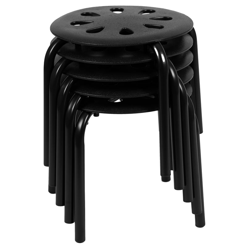 Plastic Nesting Stack Stools, 11.5"Height, Black (5 Pack)