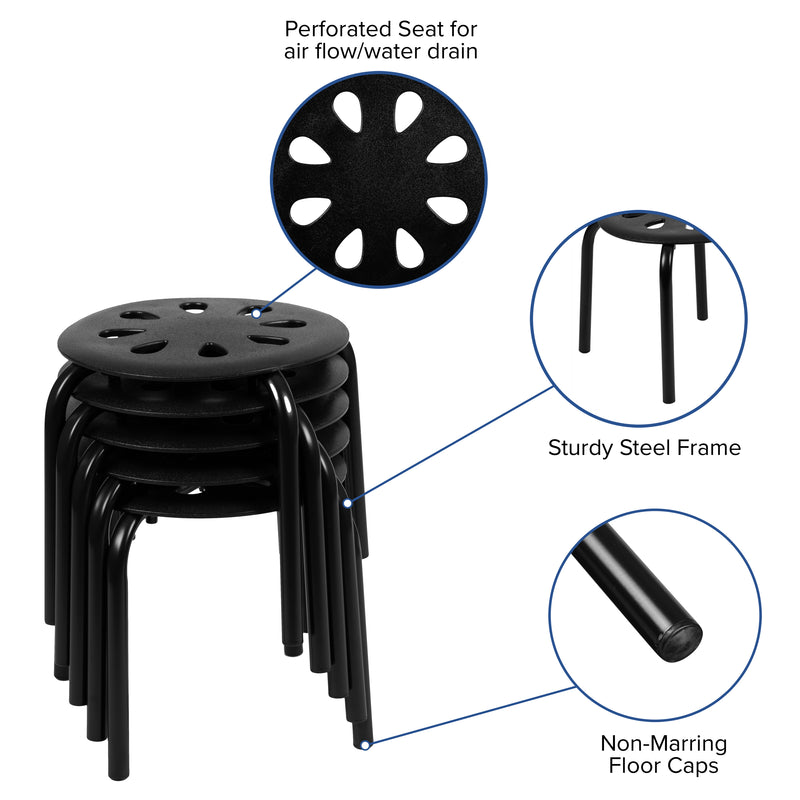 Plastic Nesting Stack Stools, 11.5"Height, Black (5 Pack)