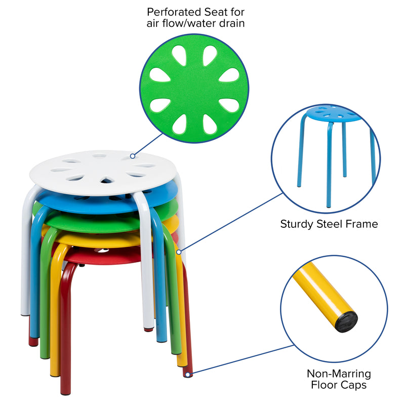 Plastic Nesting Stack Stools, 11.5"Height, Assorted Colors (5 Pack)