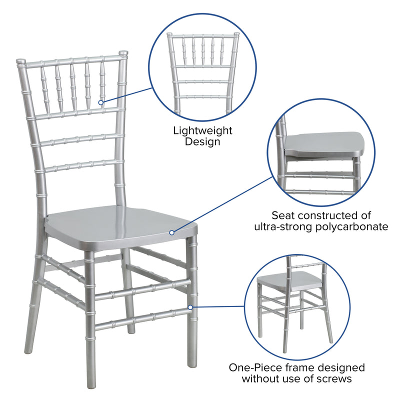 SINGLEWAVE PREMIUM Series Silver Resin Stacking Chiavari Chair