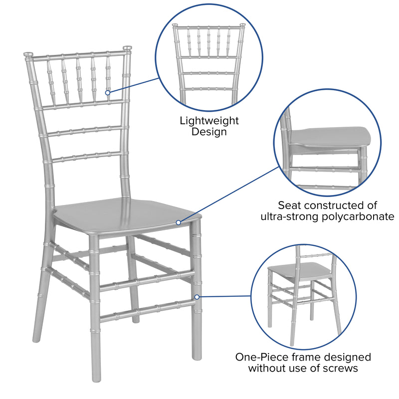 SINGLEWAVE Series Silver Resin Stacking Chiavari Chair