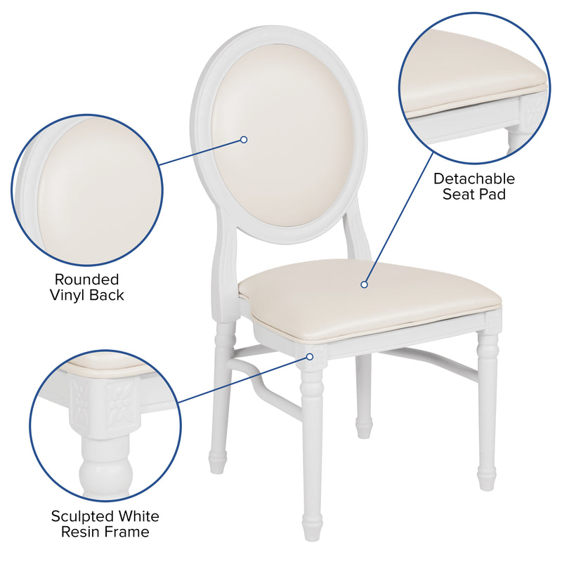 SINGLEWAVE Series 900 lb. Capacity King Louis Chair with White Vinyl Back and Seat and White Frame