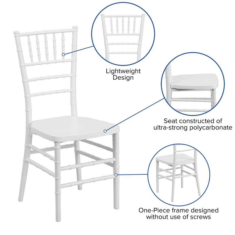 SINGLEWAVE PREMIUM Series White Resin Stacking Chiavari Chair