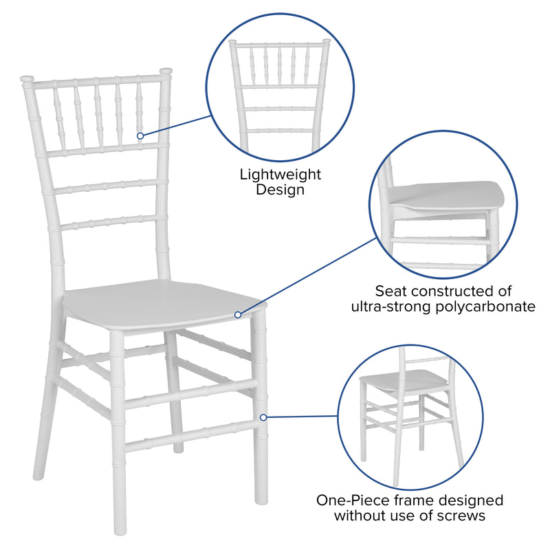 SINGLEWAVE Series White Resin Stacking Chiavari Chair