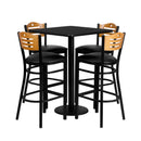 30'' Square Black Laminate Table Set with 4 Wood Slat Back Metal Barstools - Black Vinyl Seat