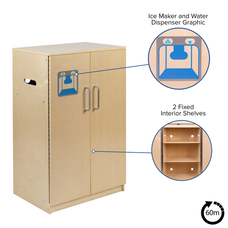 Children's Wooden Kitchen Refrigerator for Commercial or Home Use - Safe, Kid Friendly Design