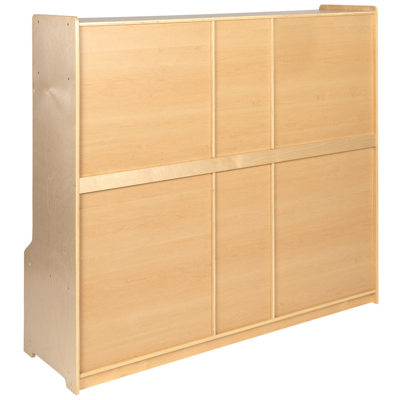 Wooden 5 Section School Coat Locker with Bench, Cubbies, and Storage Organizer Hook-Safe, Kid Friendly Design - 48"H x 48"L (Natural)