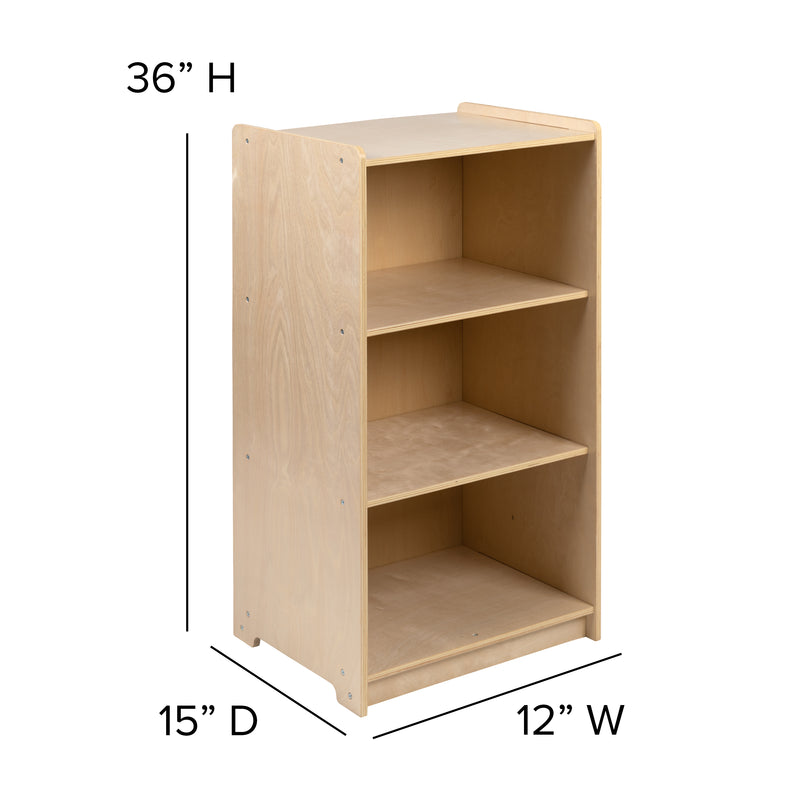 Wooden 3 Section School Classroom Storage Cabinet for Commercial or Home Use - Safe, Kid Friendly Design - 36"H (Natural)