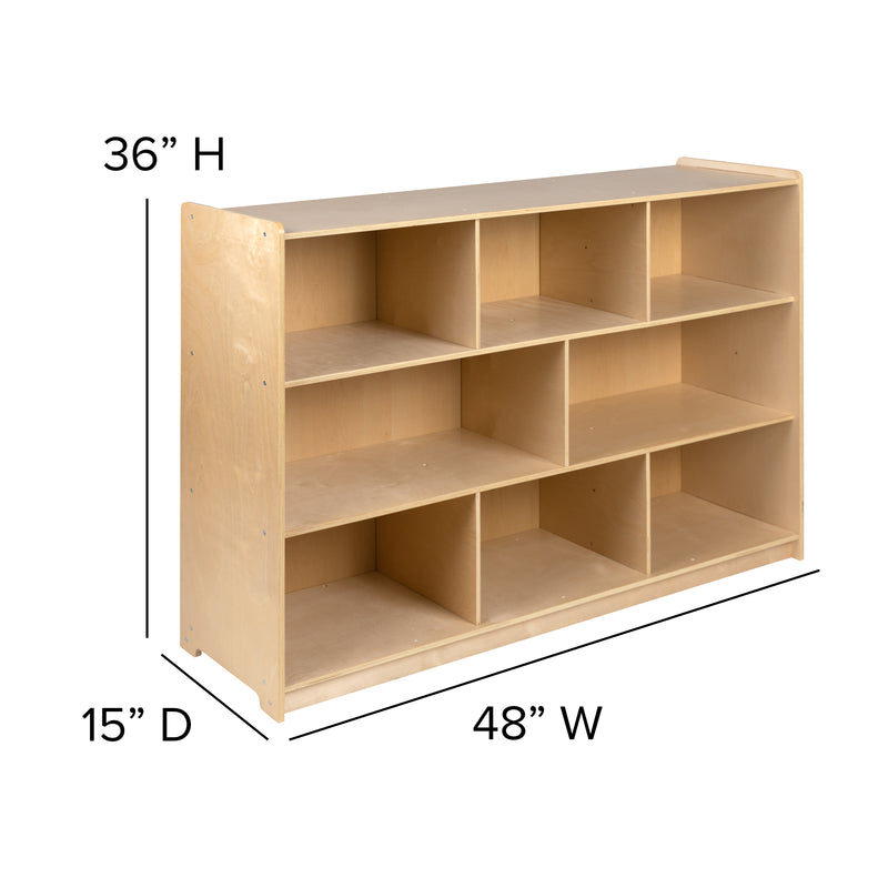 Wooden 8 Section School Classroom Storage Cabinet for Commercial or Home Use - Safe, Kid Friendly Design - 36"H (Natural)