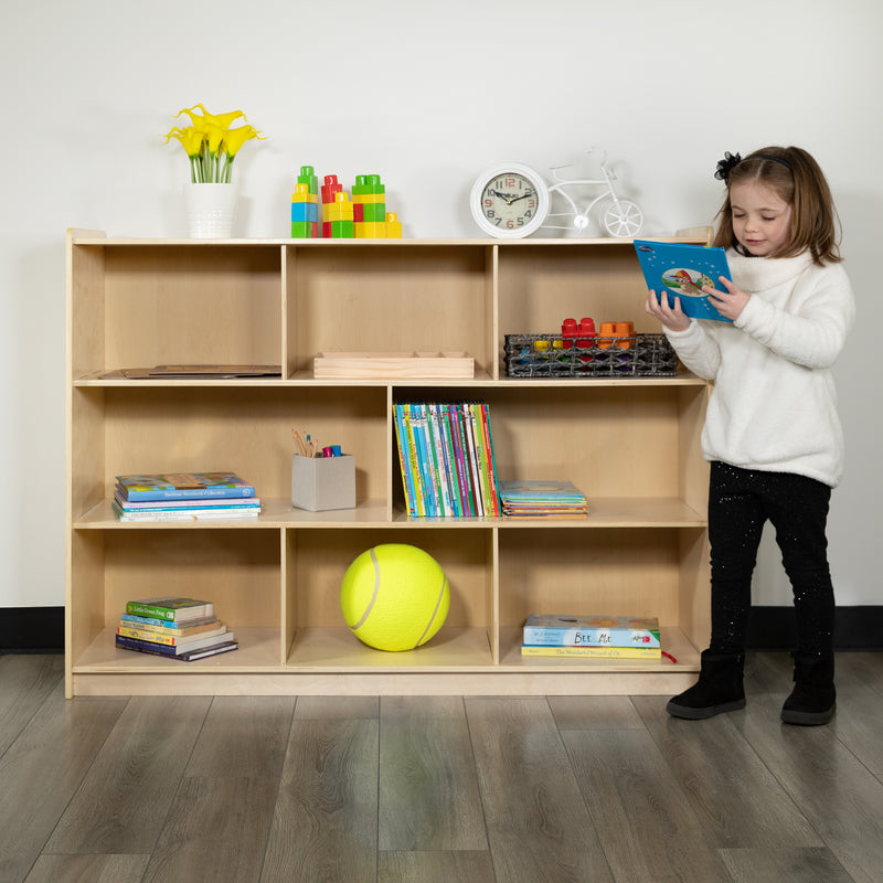 Wooden 8 Section School Classroom Storage Cabinet for Commercial or Home Use - Safe, Kid Friendly Design - 36"H (Natural)