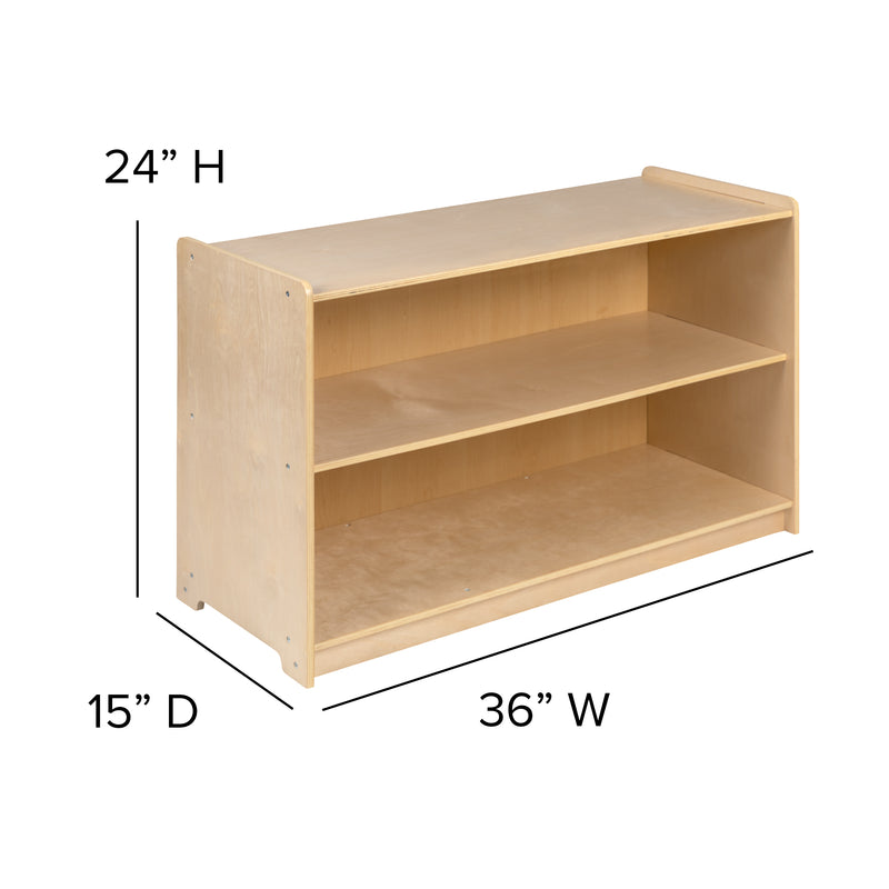 Wooden 2 Section School Classroom Storage Cabinet for Commercial or Home Use - Safe, Kid Friendly Design - 24"H x 36"L (Natural)