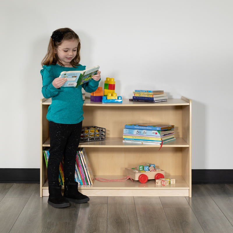 Wooden 2 Section School Classroom Storage Cabinet for Commercial or Home Use - Safe, Kid Friendly Design - 24"H x 36"L (Natural)