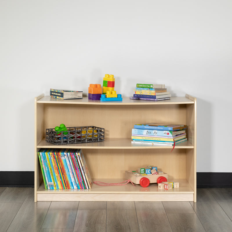 Wooden 2 Section School Classroom Storage Cabinet for Commercial or Home Use - Safe, Kid Friendly Design - 24"H x 36"L (Natural)