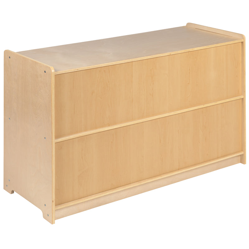 Wooden 2 Section School Classroom Storage Cabinet for Commercial or Home Use - Safe, Kid Friendly Design - 24"H x 36"L (Natural)