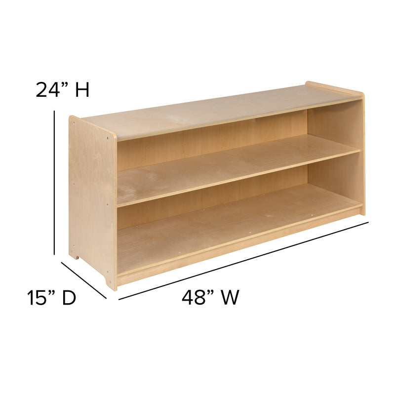 Wooden 2 Section School Classroom Storage Cabinet for Commercial or Home Use - Safe, Kid Friendly Design - 24"H x 48"L (Natural)