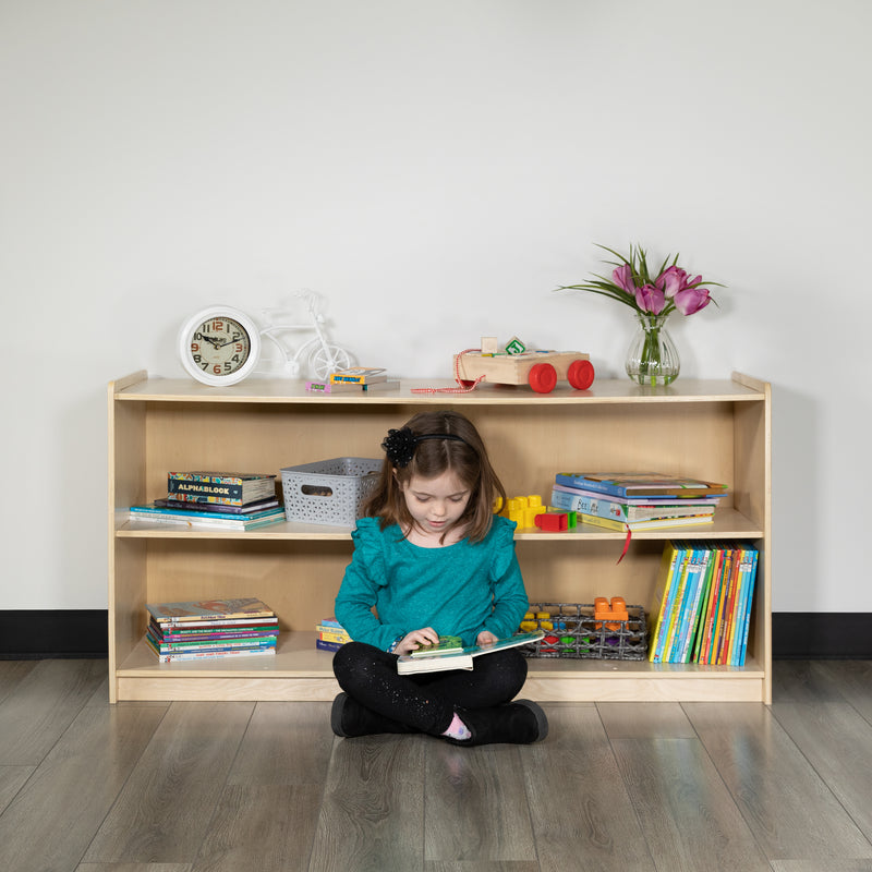 Wooden 2 Section School Classroom Storage Cabinet for Commercial or Home Use - Safe, Kid Friendly Design - 24"H x 48"L (Natural)