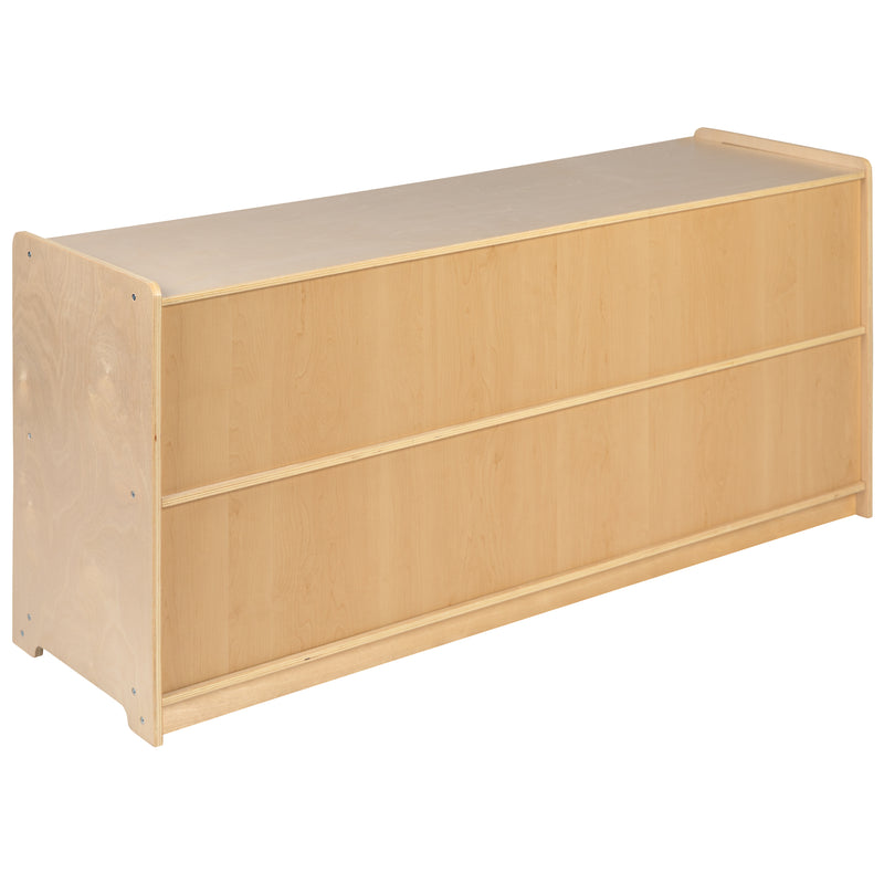 Wooden 2 Section School Classroom Storage Cabinet for Commercial or Home Use - Safe, Kid Friendly Design - 24"H x 48"L (Natural)