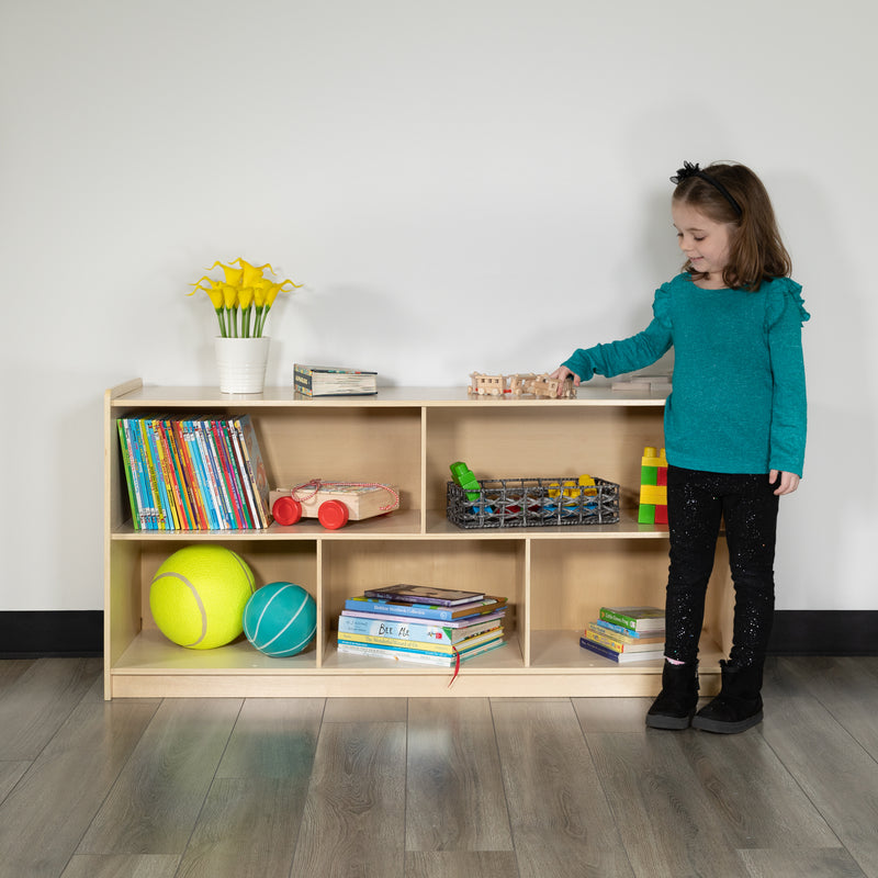 Wooden 5 Section School Classroom Storage Cabinet for Commercial or Home Use - Safe, Kid Friendly Design - 24"H x 48"L (Natural)