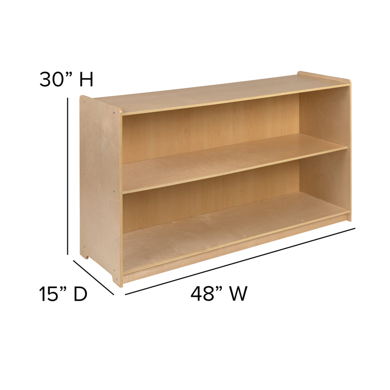 Wooden 2 Section School Classroom Storage Cabinet for Commercial or Home Use - Safe, Kid Friendly Design - 30"H x 48"L (Natural)