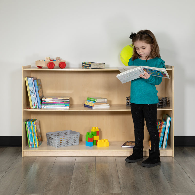 Wooden 2 Section School Classroom Storage Cabinet for Commercial or Home Use - Safe, Kid Friendly Design - 30"H x 48"L (Natural)