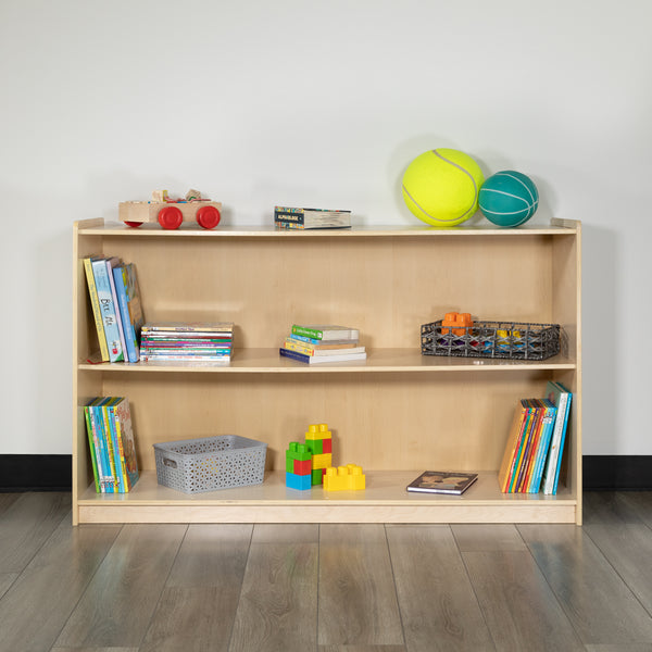 Wooden 2 Section School Classroom Storage Cabinet for Commercial or Home Use - Safe, Kid Friendly Design - 30"H x 48"L (Natural)