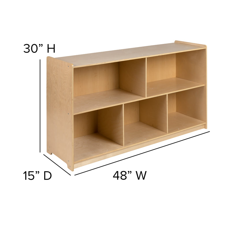 Wooden 5 Section School Classroom Storage Cabinet for Commercial or Home Use - Safe, Kid Friendly Design - 30"H x 48"L (Natural)