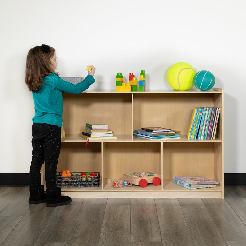 Wooden 5 Section School Classroom Storage Cabinet for Commercial or Home Use - Safe, Kid Friendly Design - 30"H x 48"L (Natural)