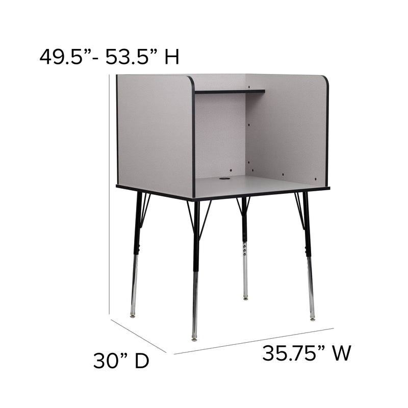 Stand-Alone Study Carrel with Top Shelf - Height Adjustable Legs and Wire Management Grommet - Nebula Grey Finish