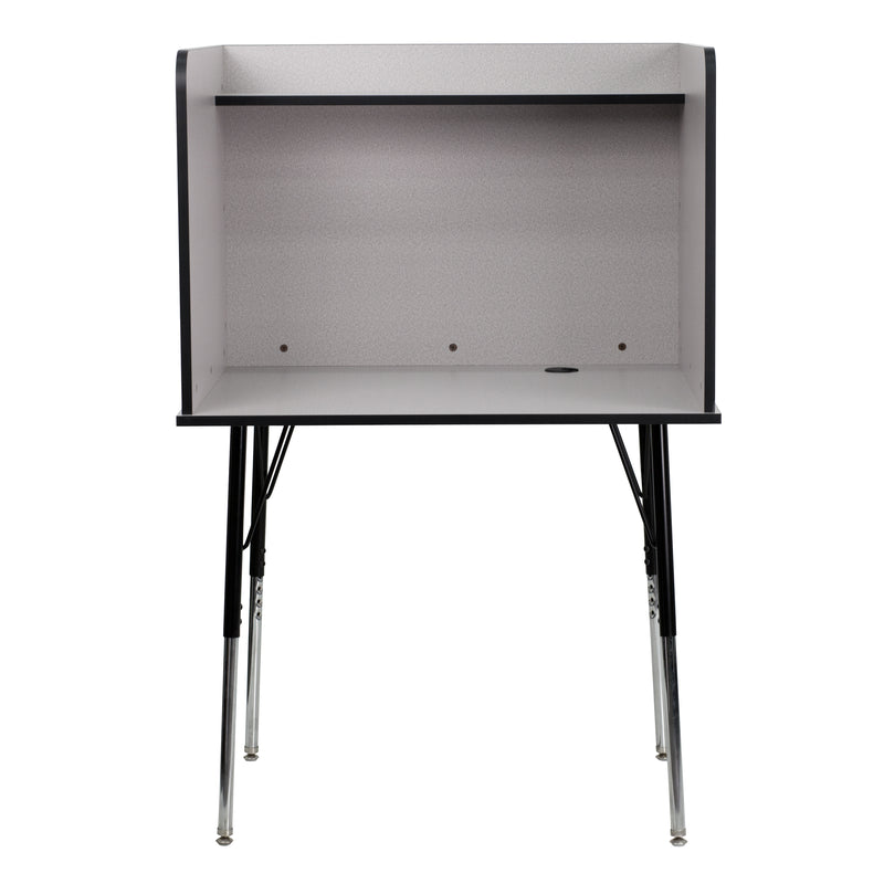 Stand-Alone Study Carrel with Top Shelf - Height Adjustable Legs and Wire Management Grommet - Nebula Grey Finish