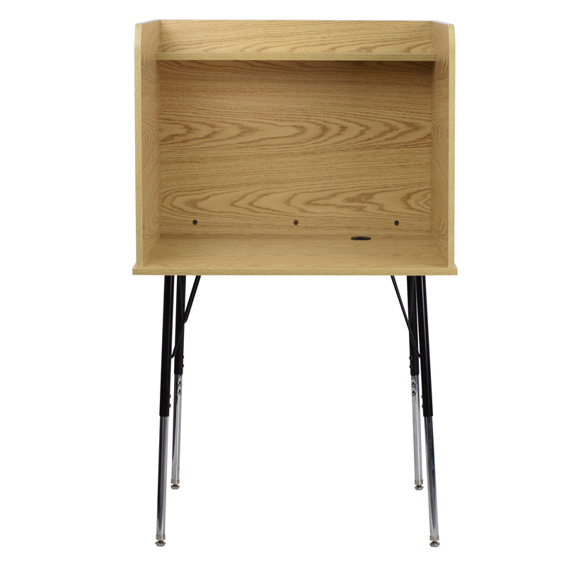 Stand-Alone Study Carrel with Top Shelf - Height Adjustable Legs and Wire Management Grommet - Oak Finish