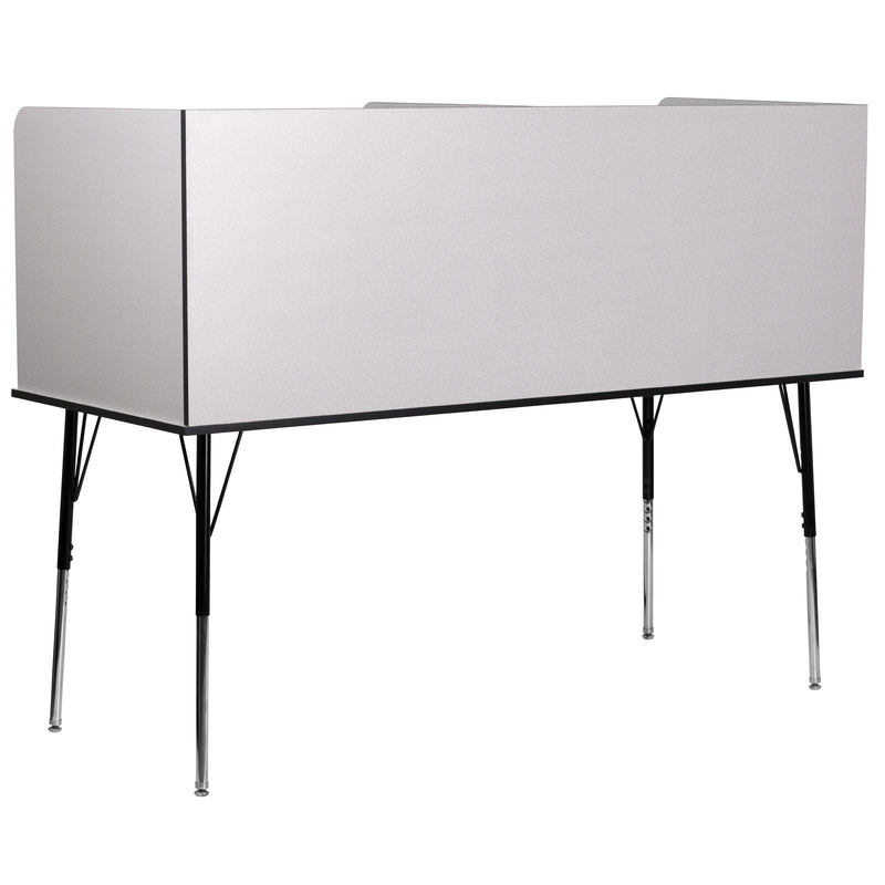 Stand-Alone Double Study Carrel with Top Shelf - Height Adjustable Legs and Wire Management Grommet - Nebula Grey Finish